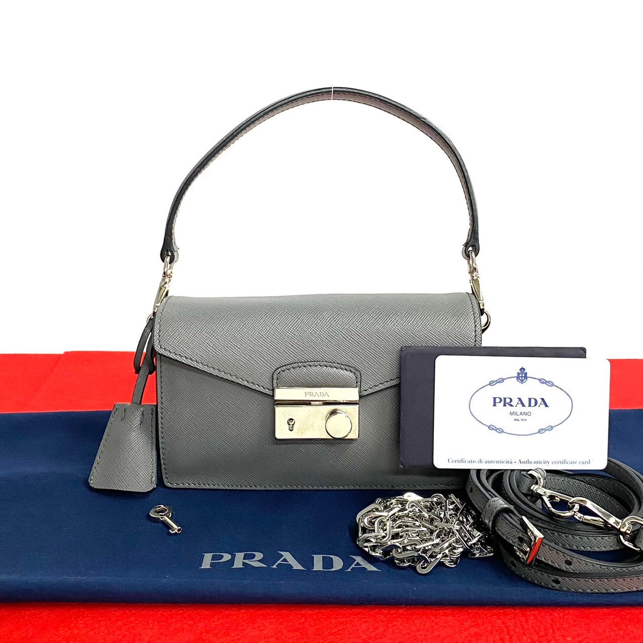 PRADA Shoulder Bag leather gray
