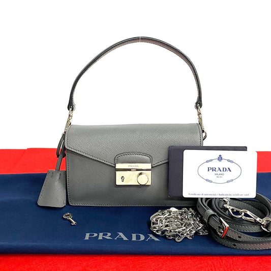 PRADA Shoulder Bag leather gray