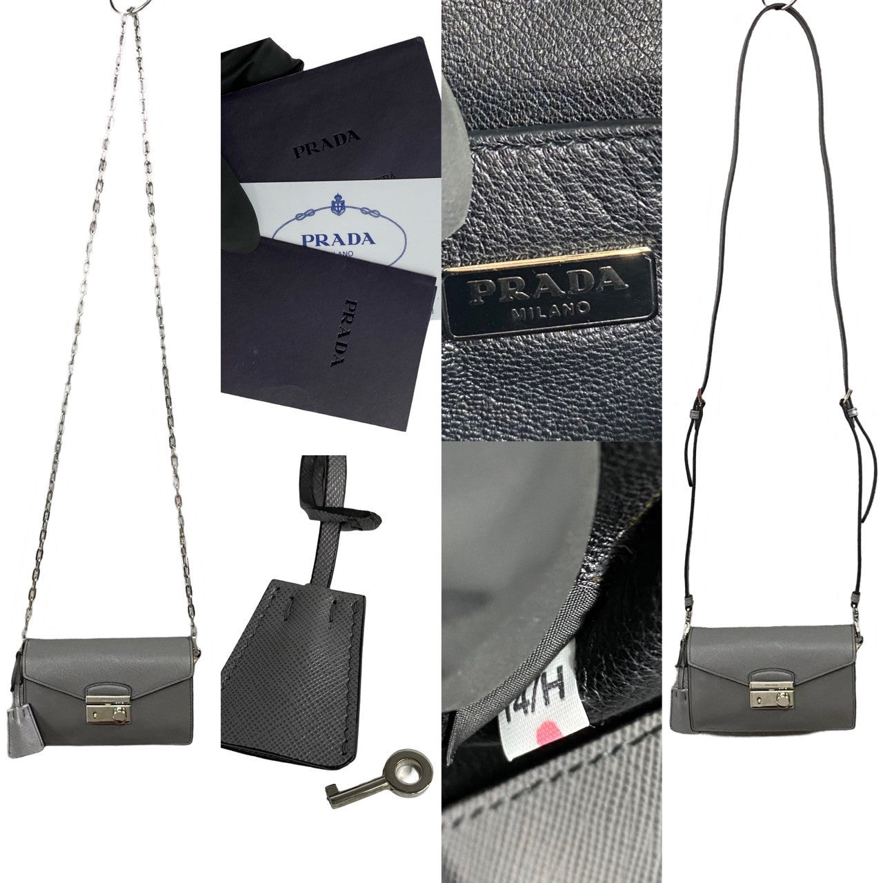 PRADA Shoulder Bag leather gray