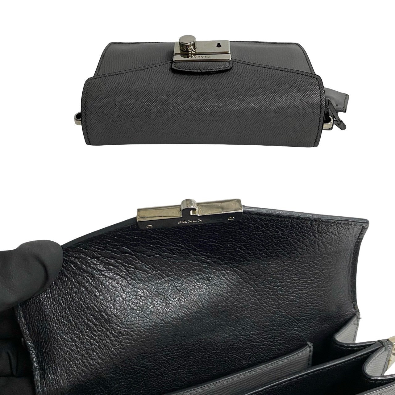 PRADA Shoulder Bag leather gray