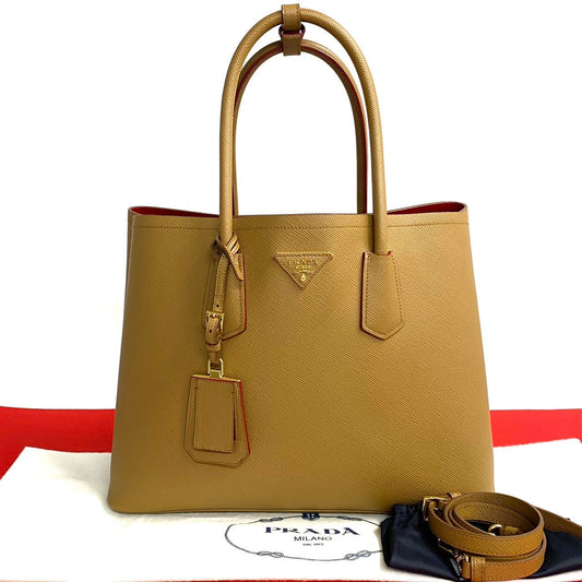 PRADA Shoulder Bag leather beige Doubre