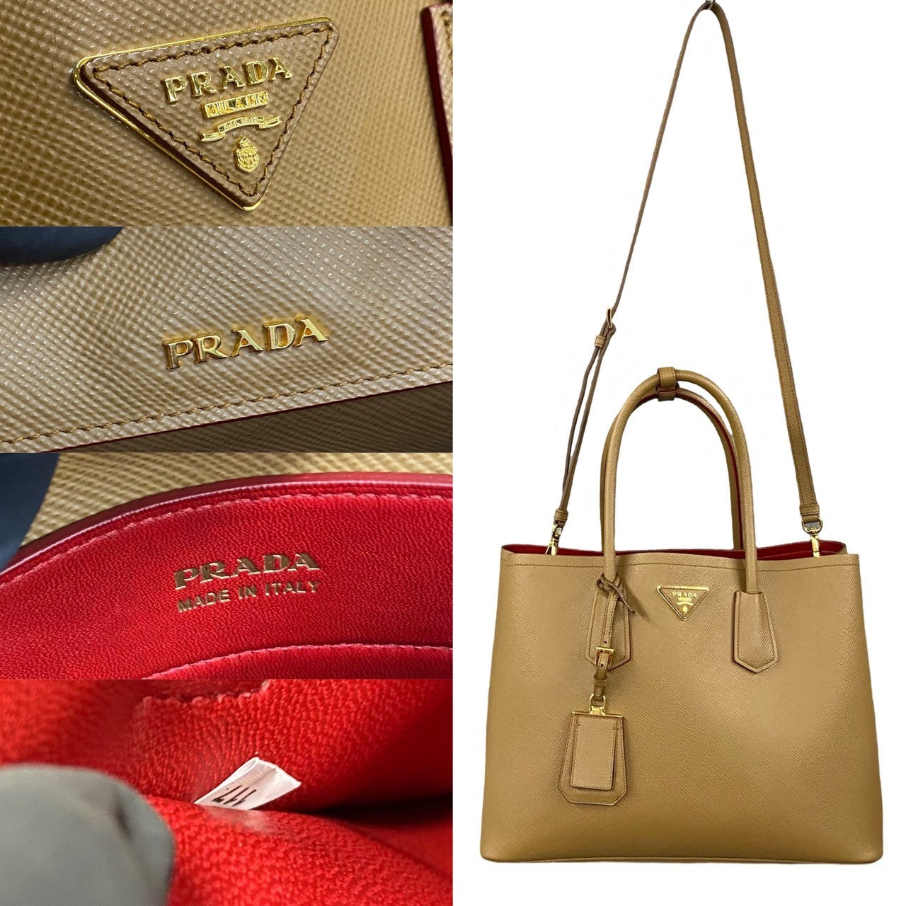 PRADA Shoulder Bag leather beige Doubre