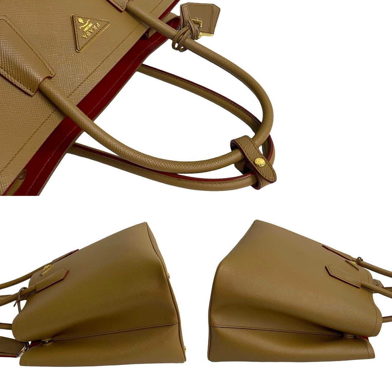 PRADA Shoulder Bag leather beige Doubre