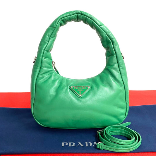 PRADA Shoulder Bag leather green Soft padding