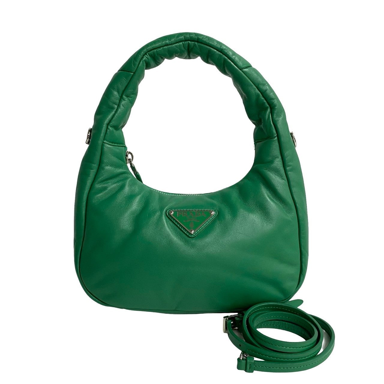 PRADA Shoulder Bag leather green Soft padding