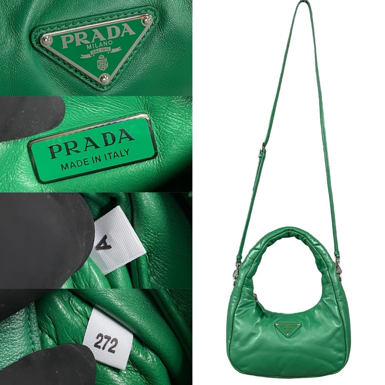 PRADA Shoulder Bag leather green Soft padding