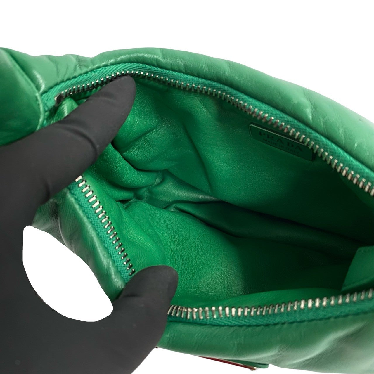 PRADA Shoulder Bag leather green Soft padding