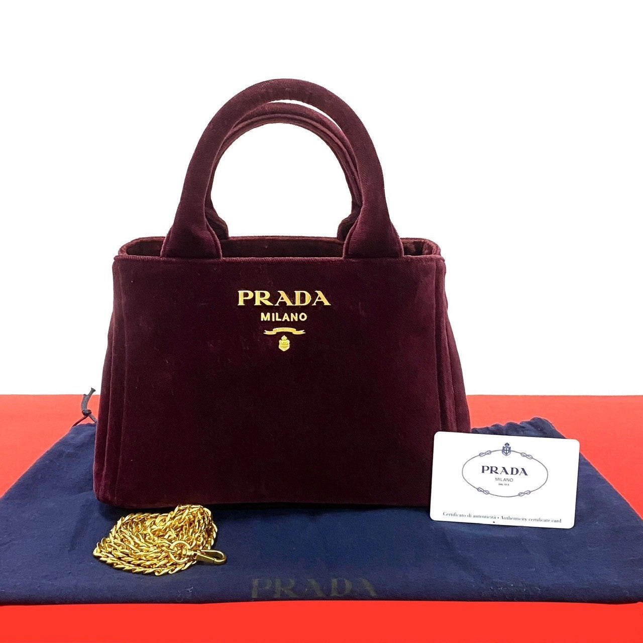 PRADA Shoulder Bag Velor wine-red Canapa Velour