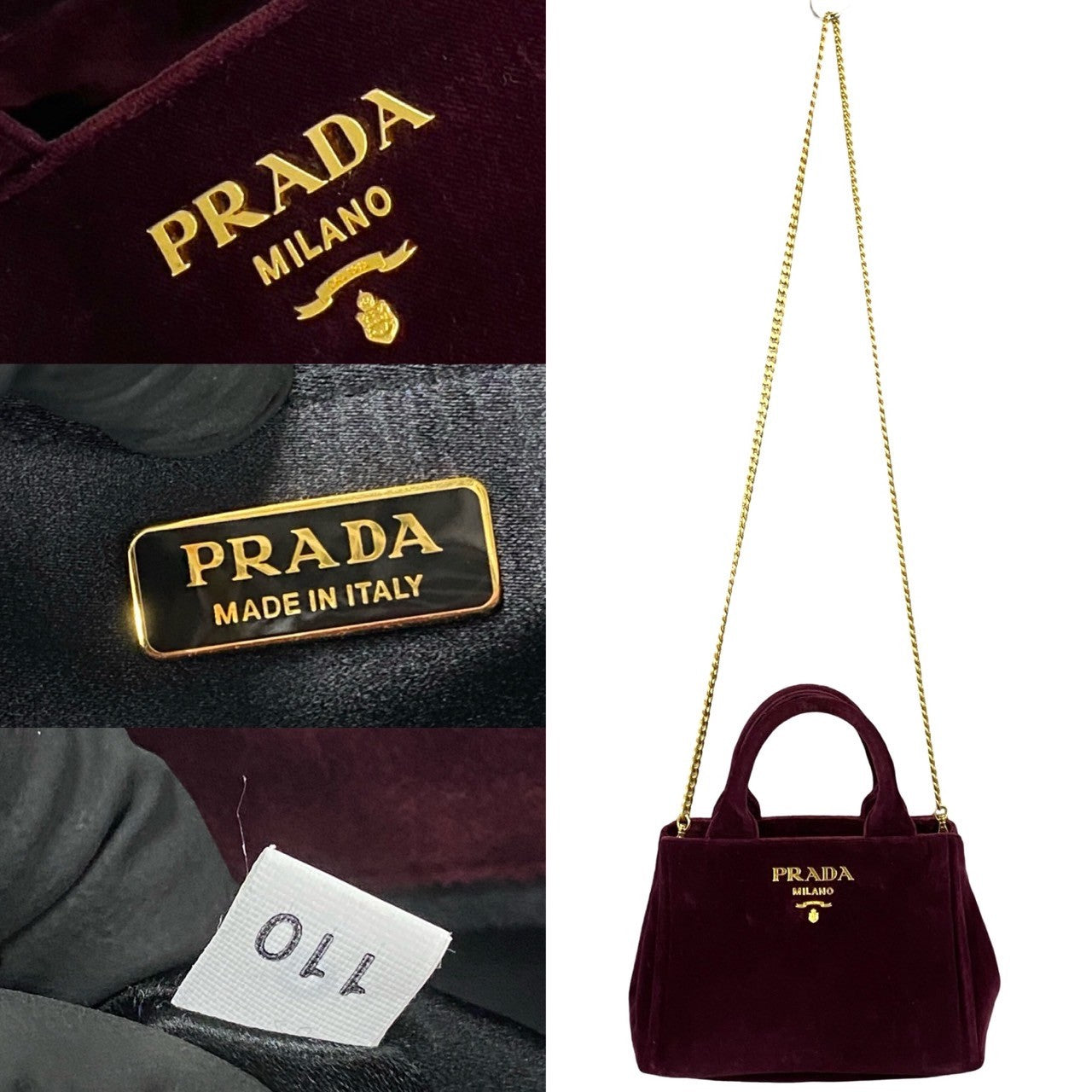 PRADA Shoulder Bag Velor wine-red Canapa Velour