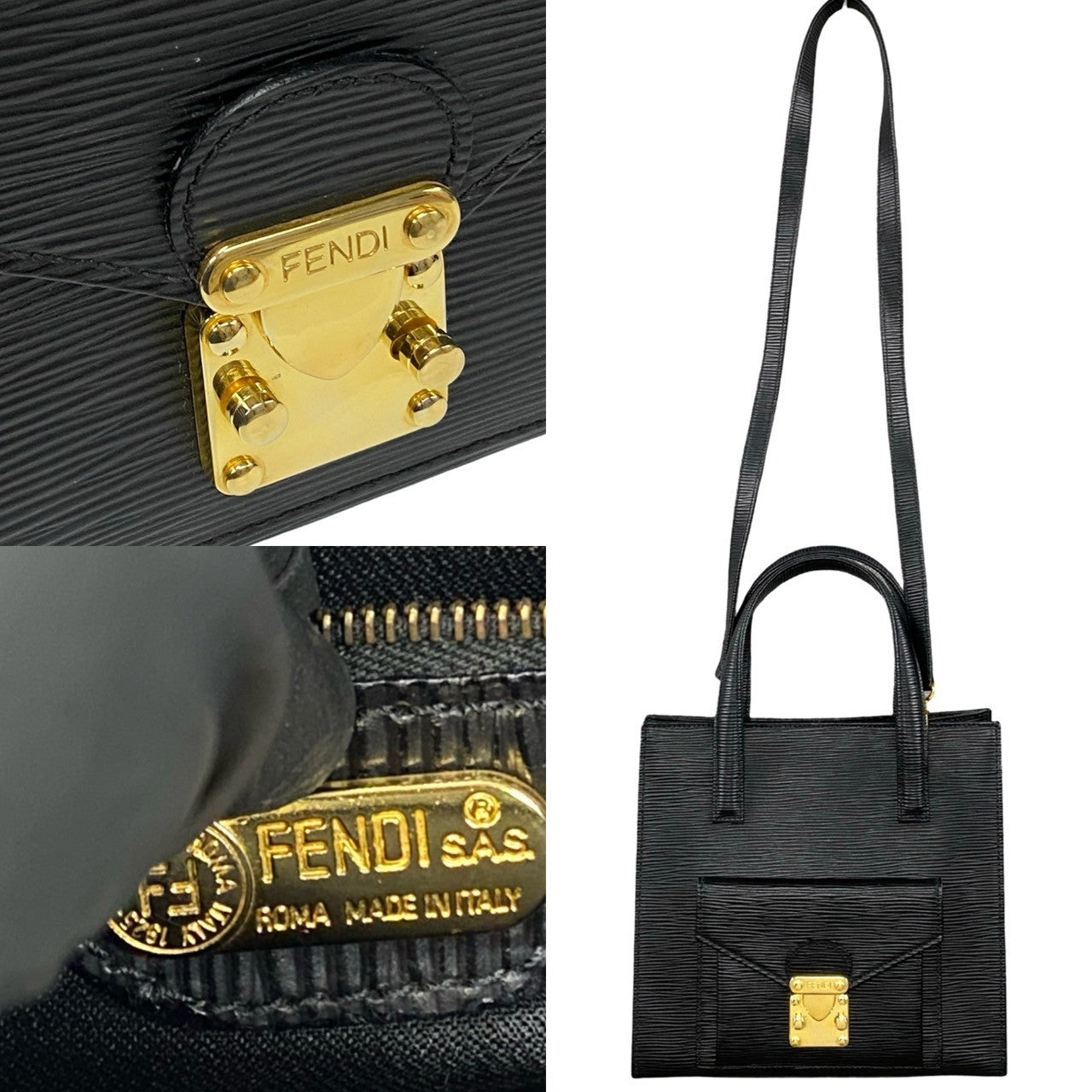 FENDI Shoulder Bag Epi Leather black