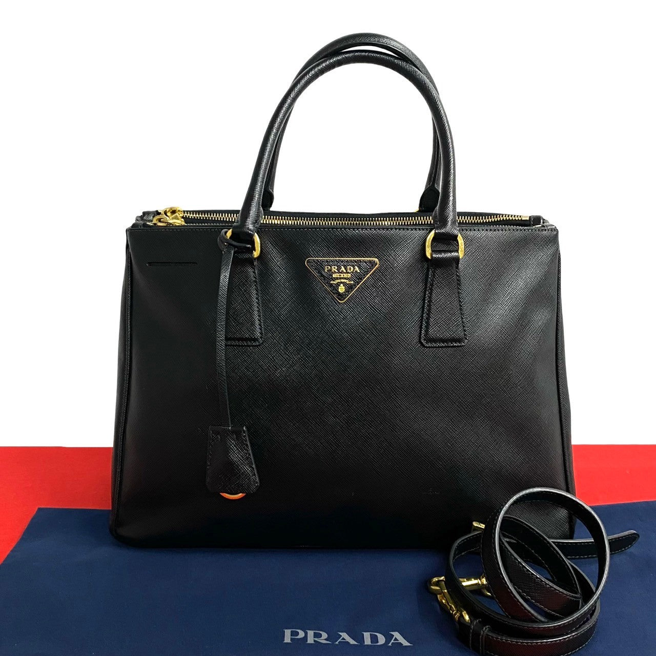 PRADA Shoulder Bag leather black Galleria