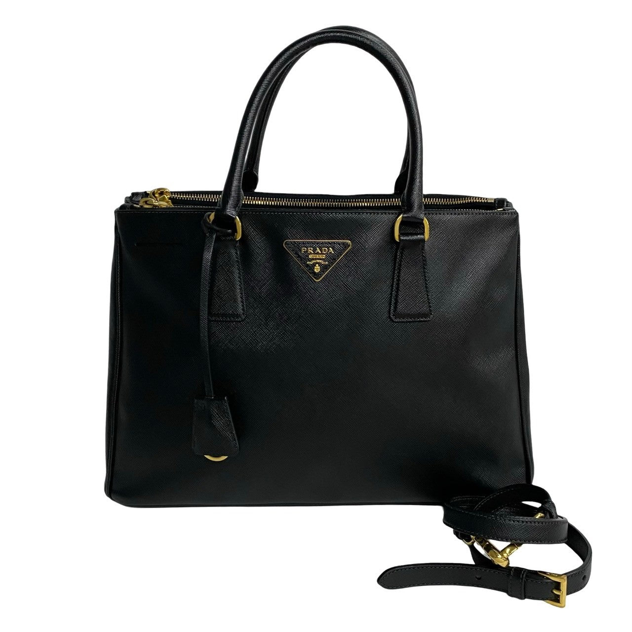 PRADA Shoulder Bag leather black Galleria