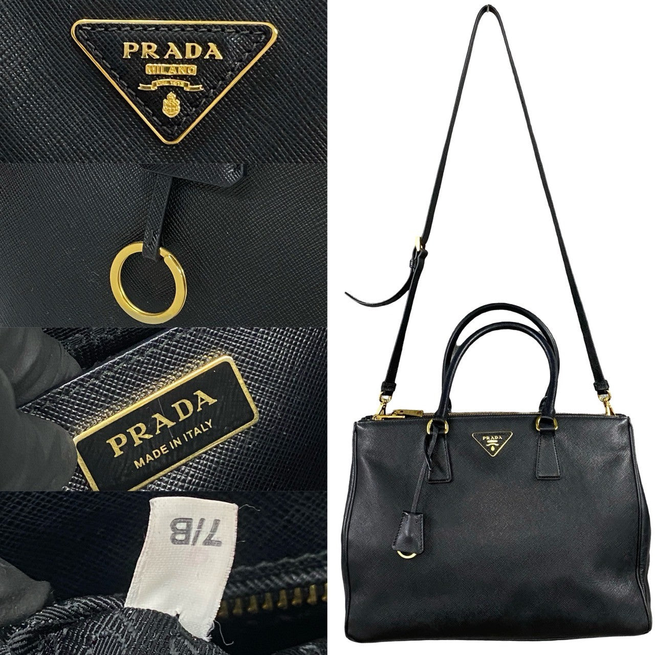 PRADA Shoulder Bag leather black Galleria