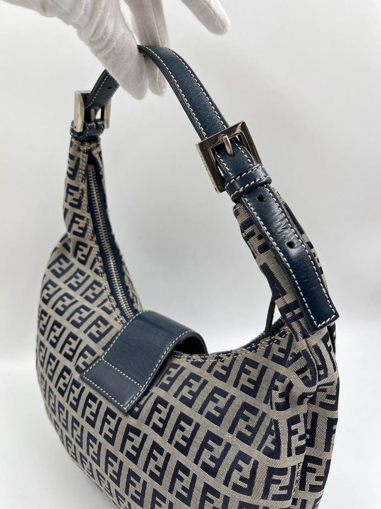 Vintage Fendi Half-Moon bag in blue Zucchino Canvas