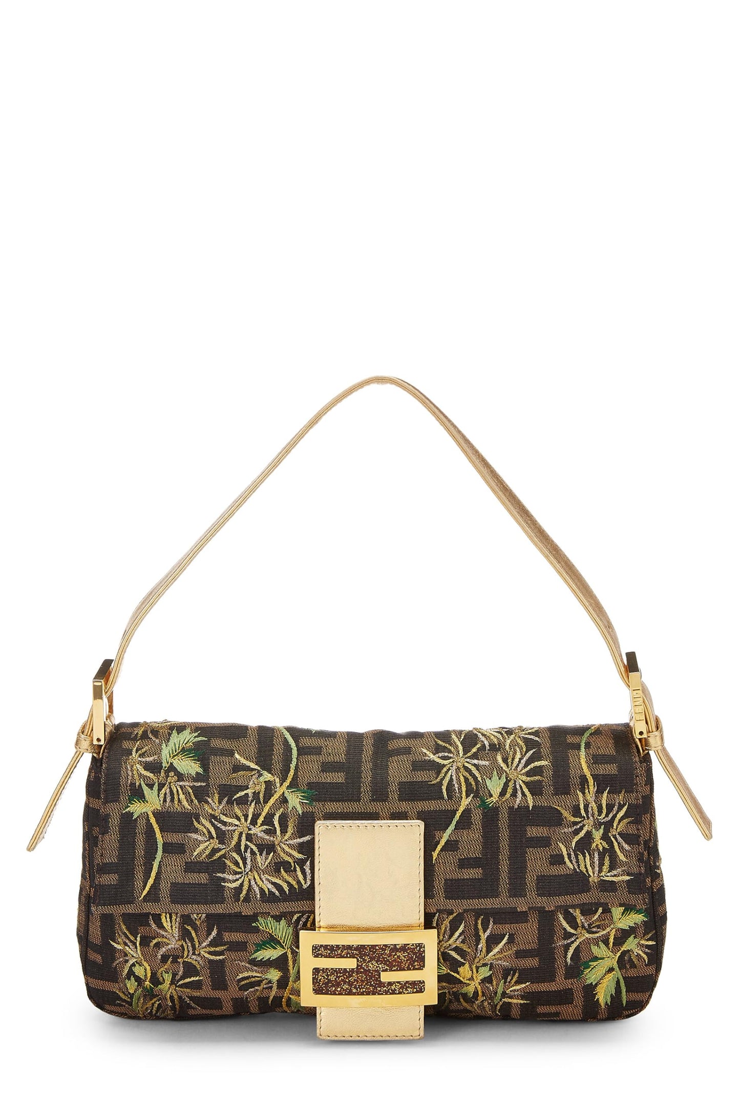 Fendi,  Gold Zucca Canvas Embroidered Baguette, Gold