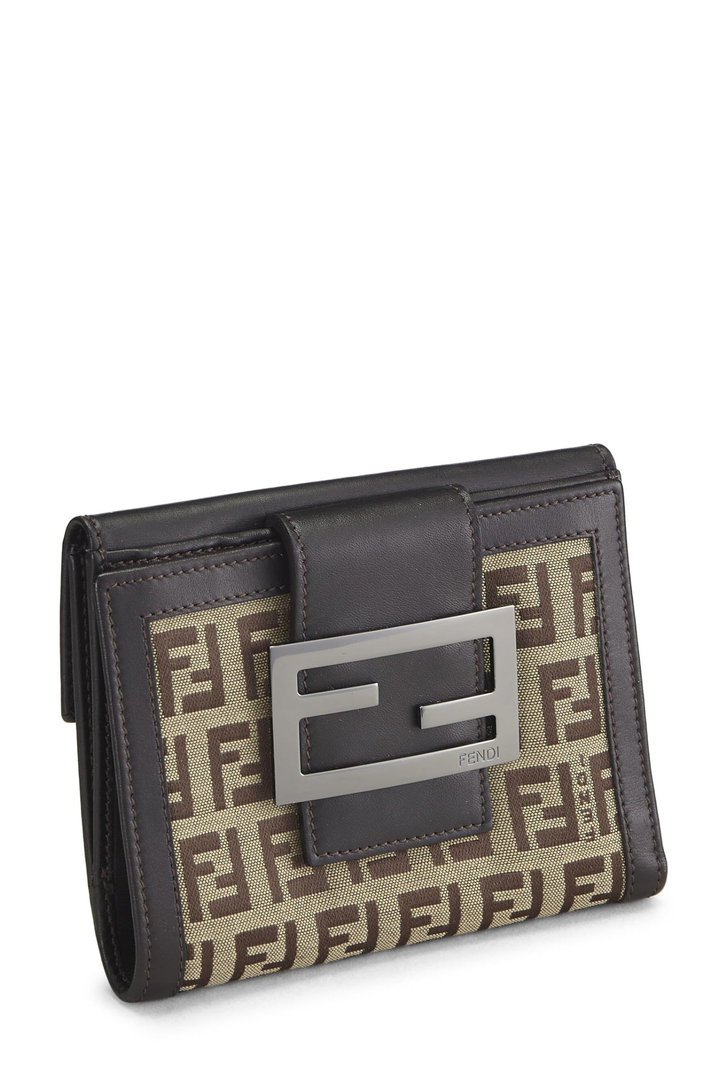 Fendi,  Brown Zucchino Canvas Compact Wallet, Brown