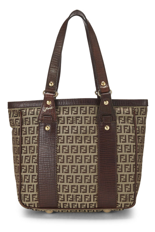 Fendi,  Brown Zucchino Canvas Tote Small, Brown