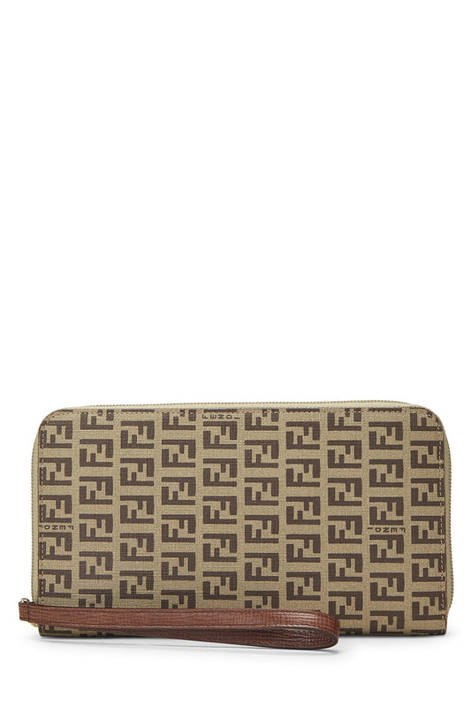 Fendi,  Brown Zucchino Coated Canvas Zip Around Wallet, Brown