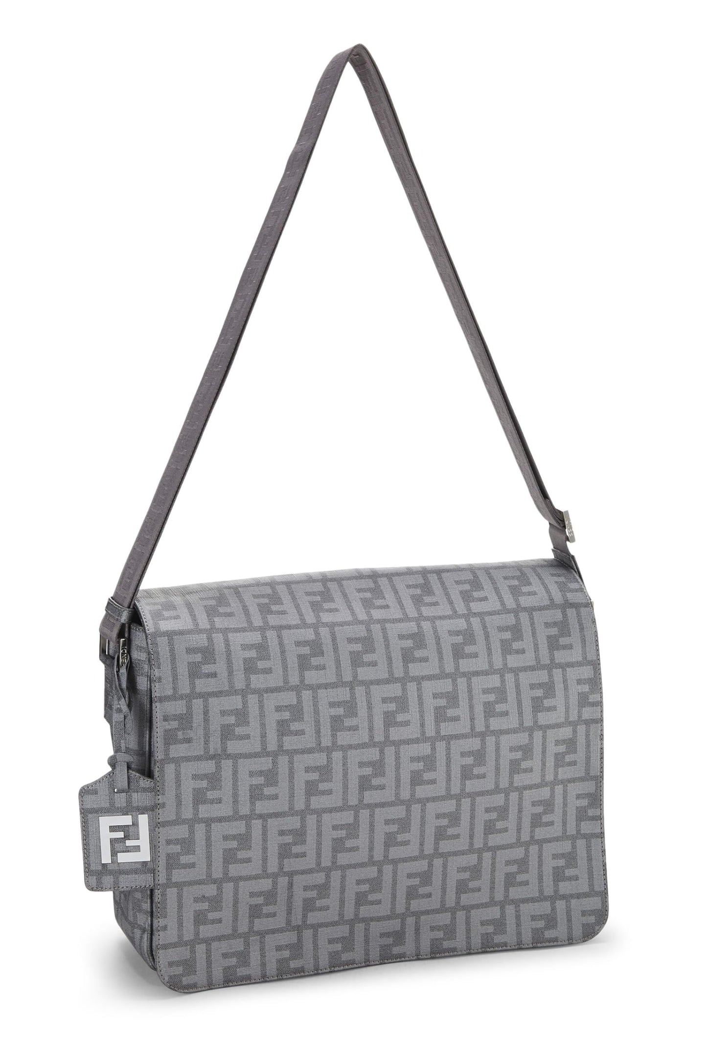 Fendi,  Grey Zucca Coated Canvas Messenger Large, Grey