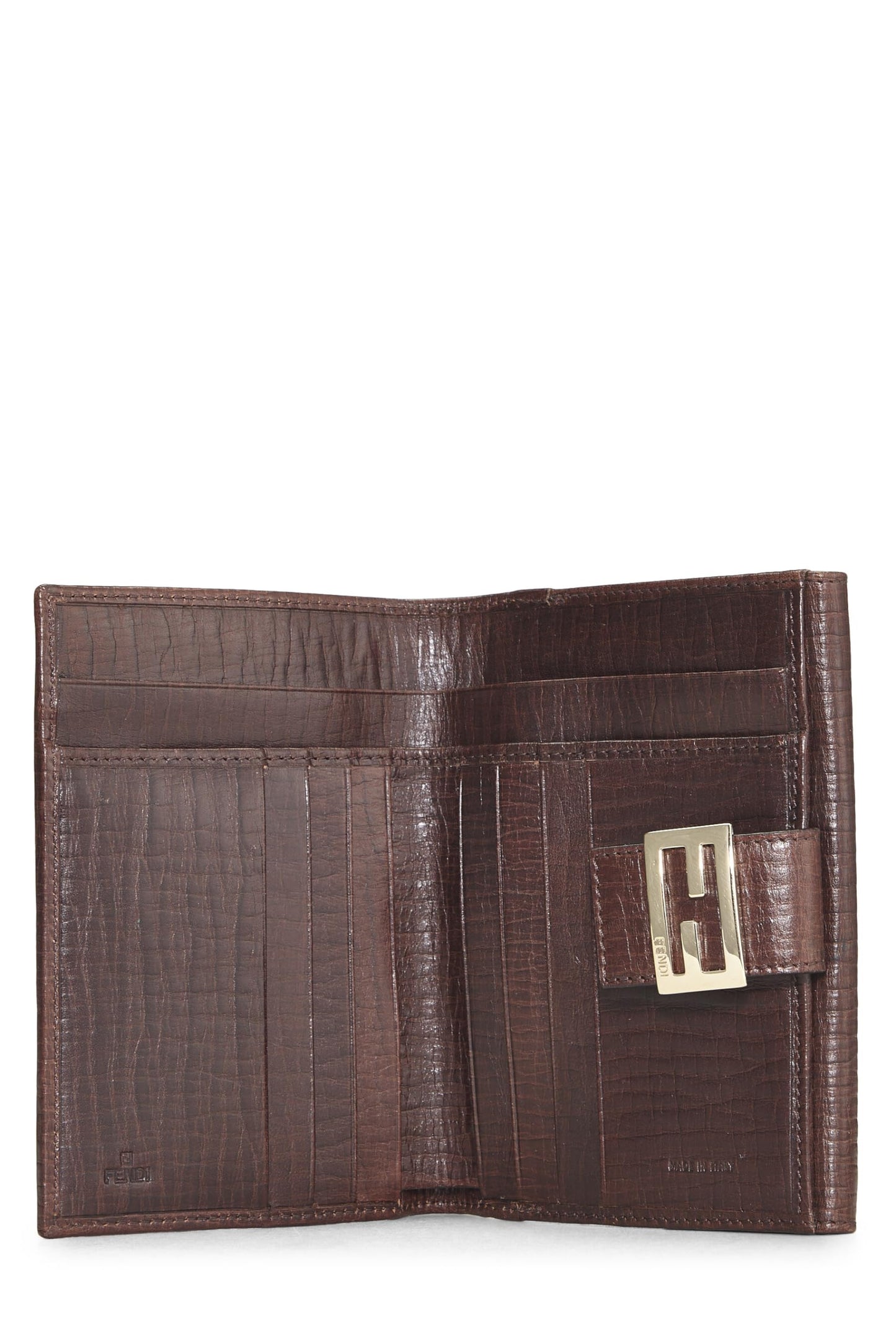 Fendi,  Brown Zucchino Canvas Compact Wallet, Brown