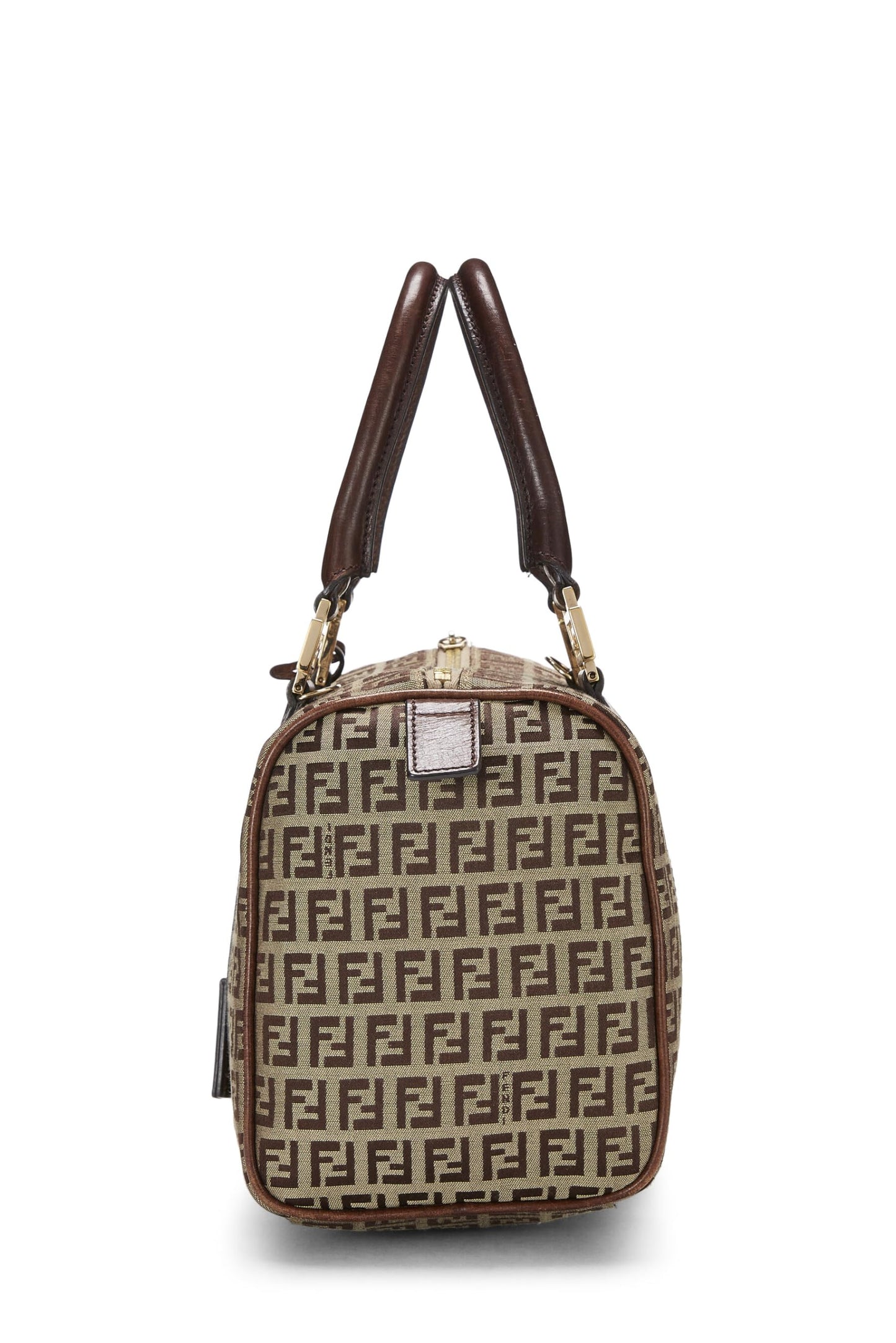 Fendi,  Brown Zucchino Canvas Boston Bag Mini, Brown