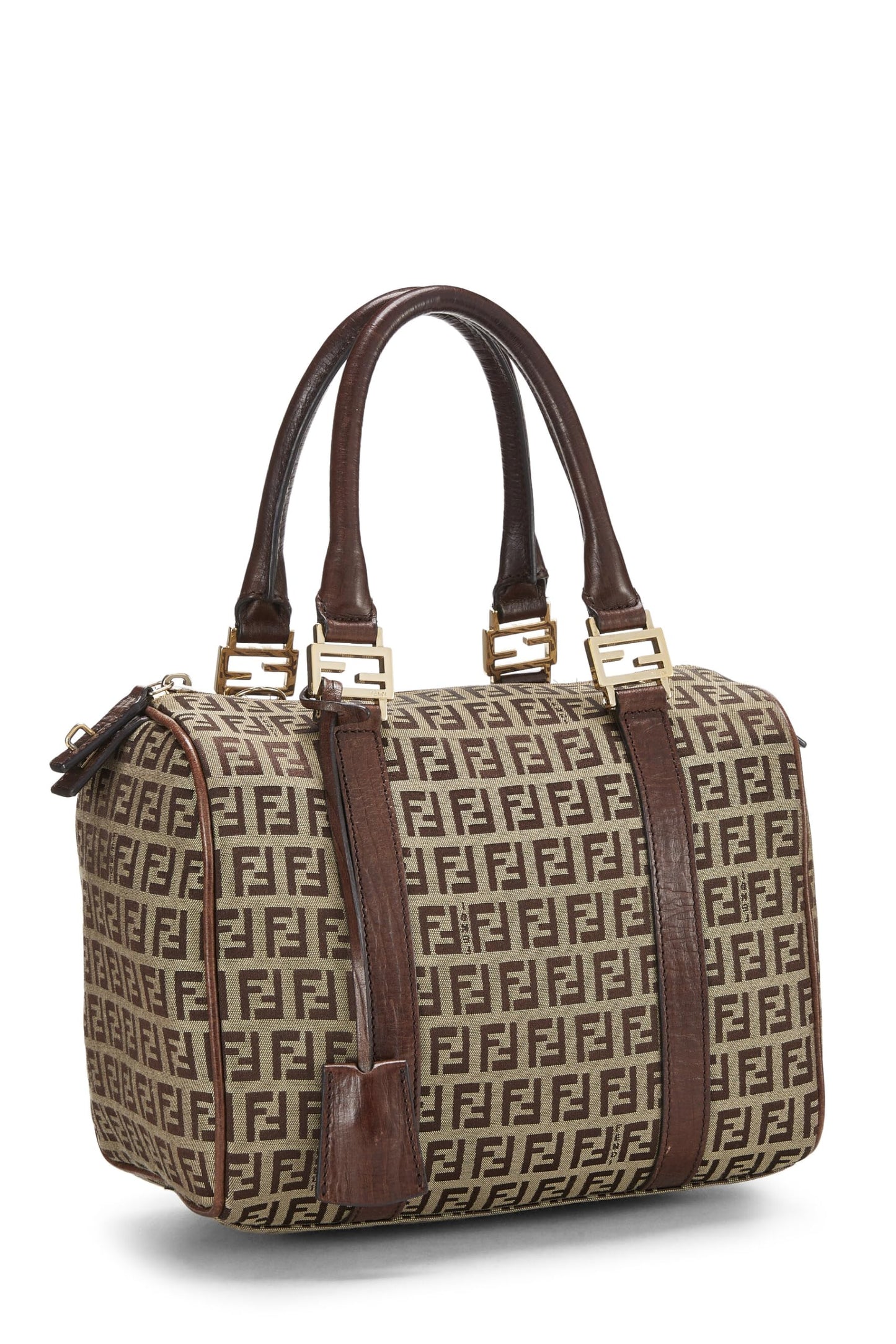 Fendi,  Brown Zucchino Canvas Boston Bag Mini, Brown