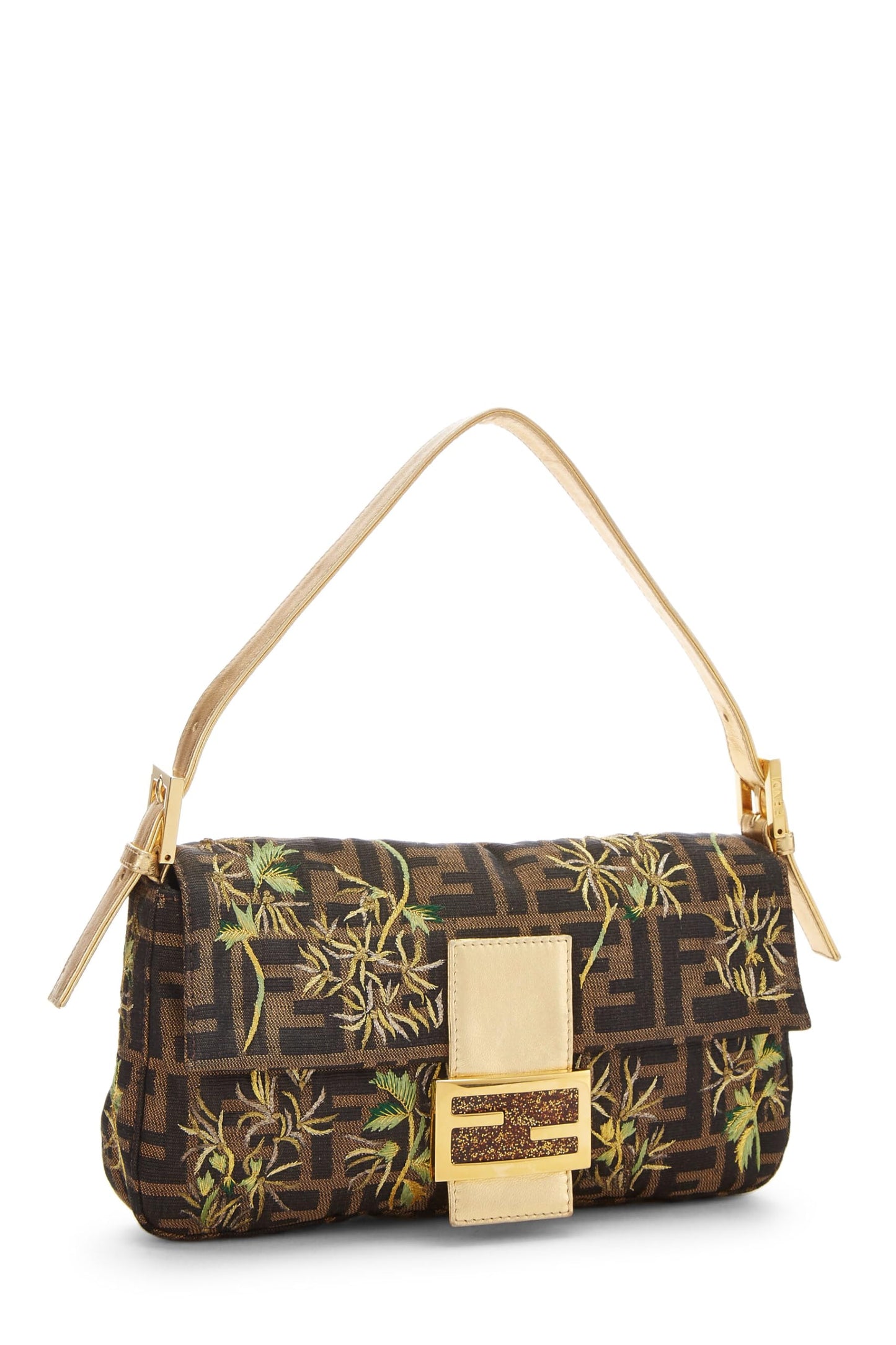 Fendi,  Gold Zucca Canvas Embroidered Baguette, Gold