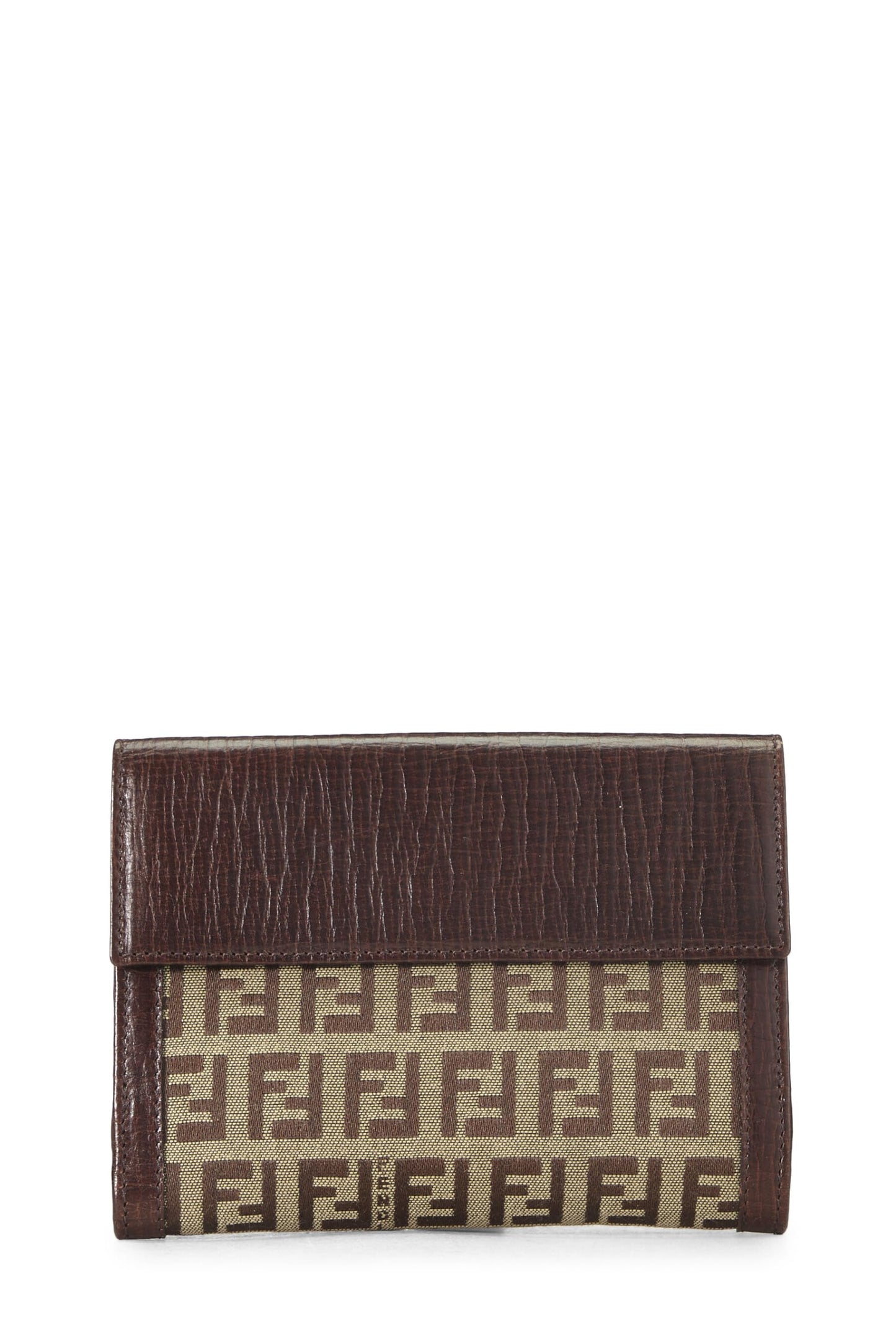 Fendi,  Brown Zucchino Canvas Compact Wallet, Brown