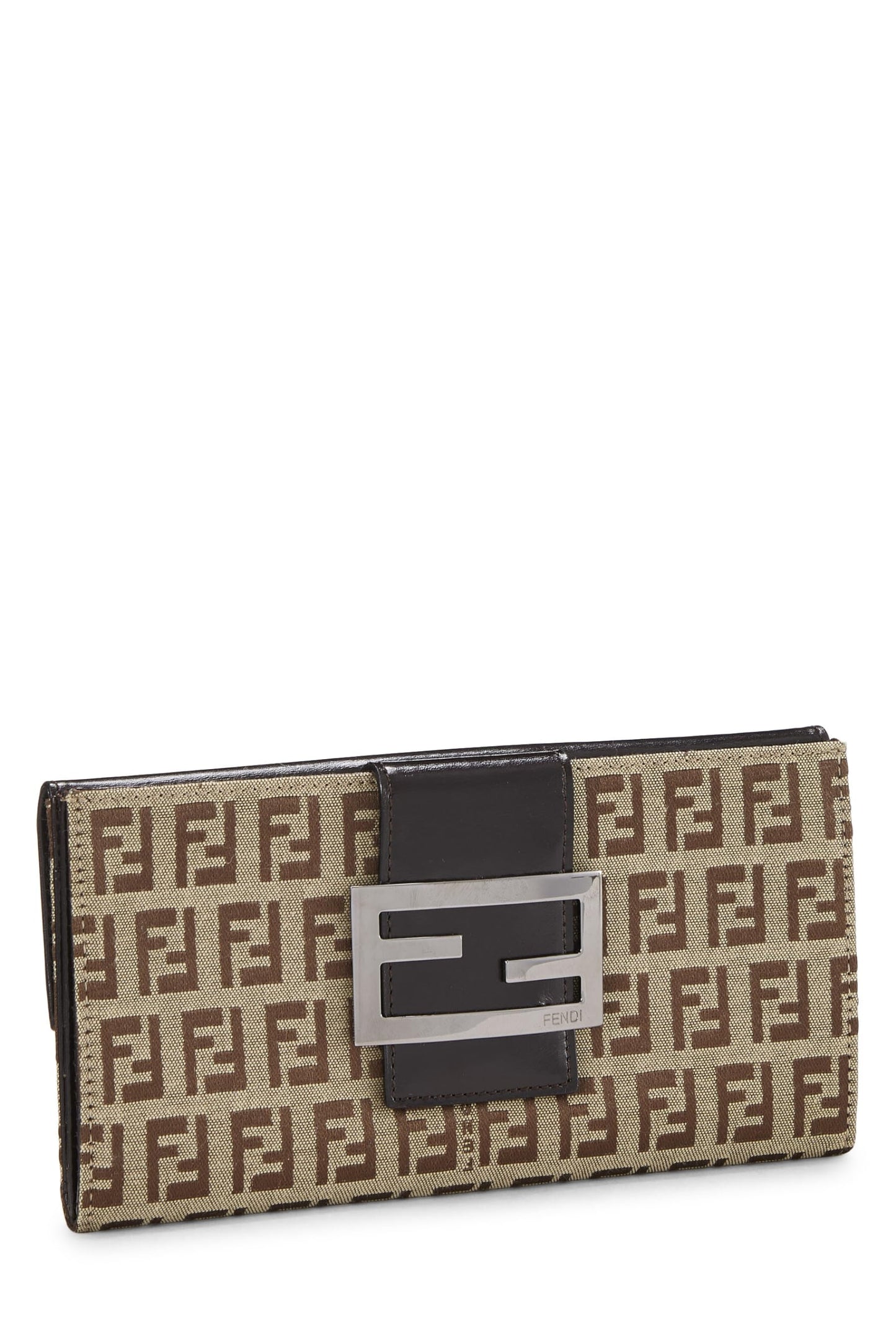 Fendi,  Brown Zucchino Canvas Long Wallet, Brown