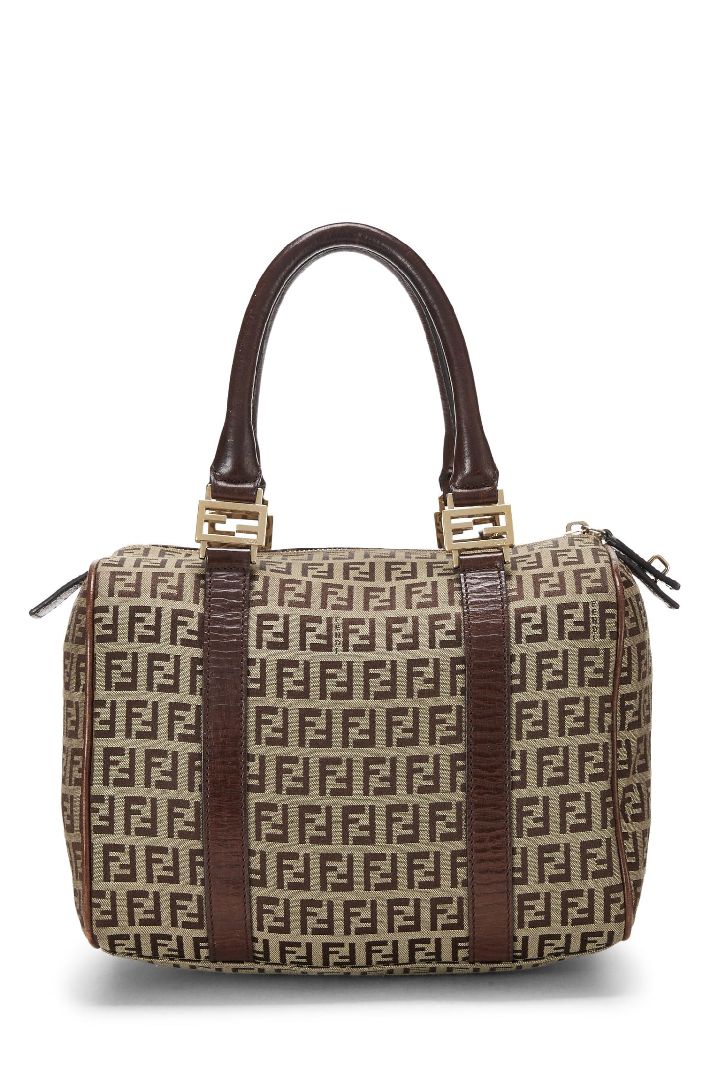 Fendi,  Brown Zucchino Canvas Boston Bag Mini, Brown