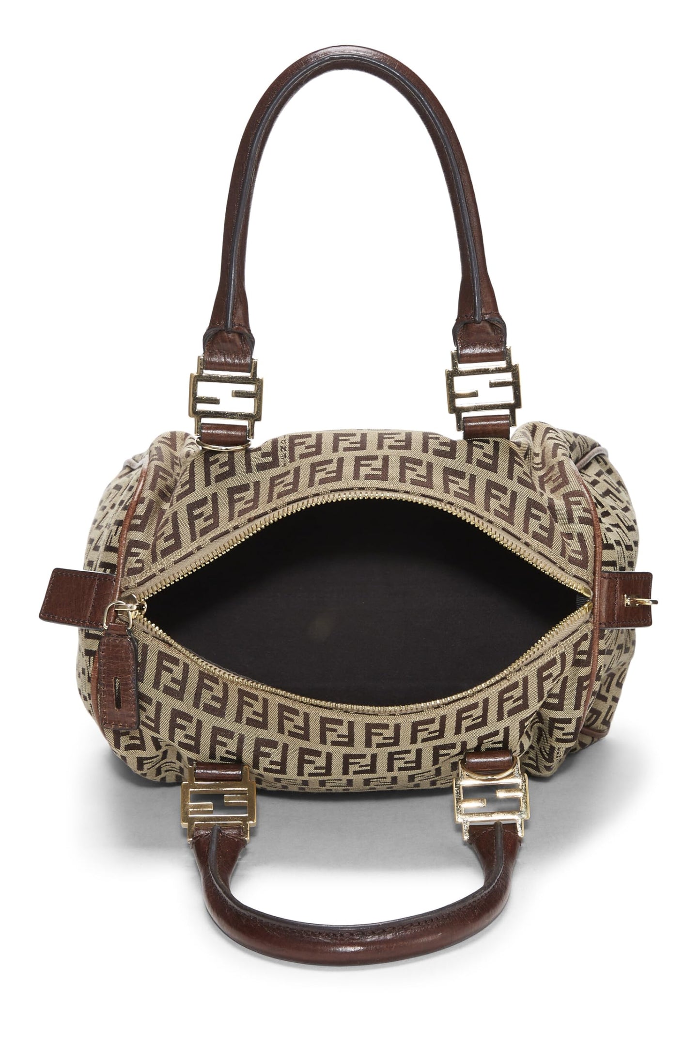 Fendi,  Brown Zucchino Canvas Boston Bag Mini, Brown