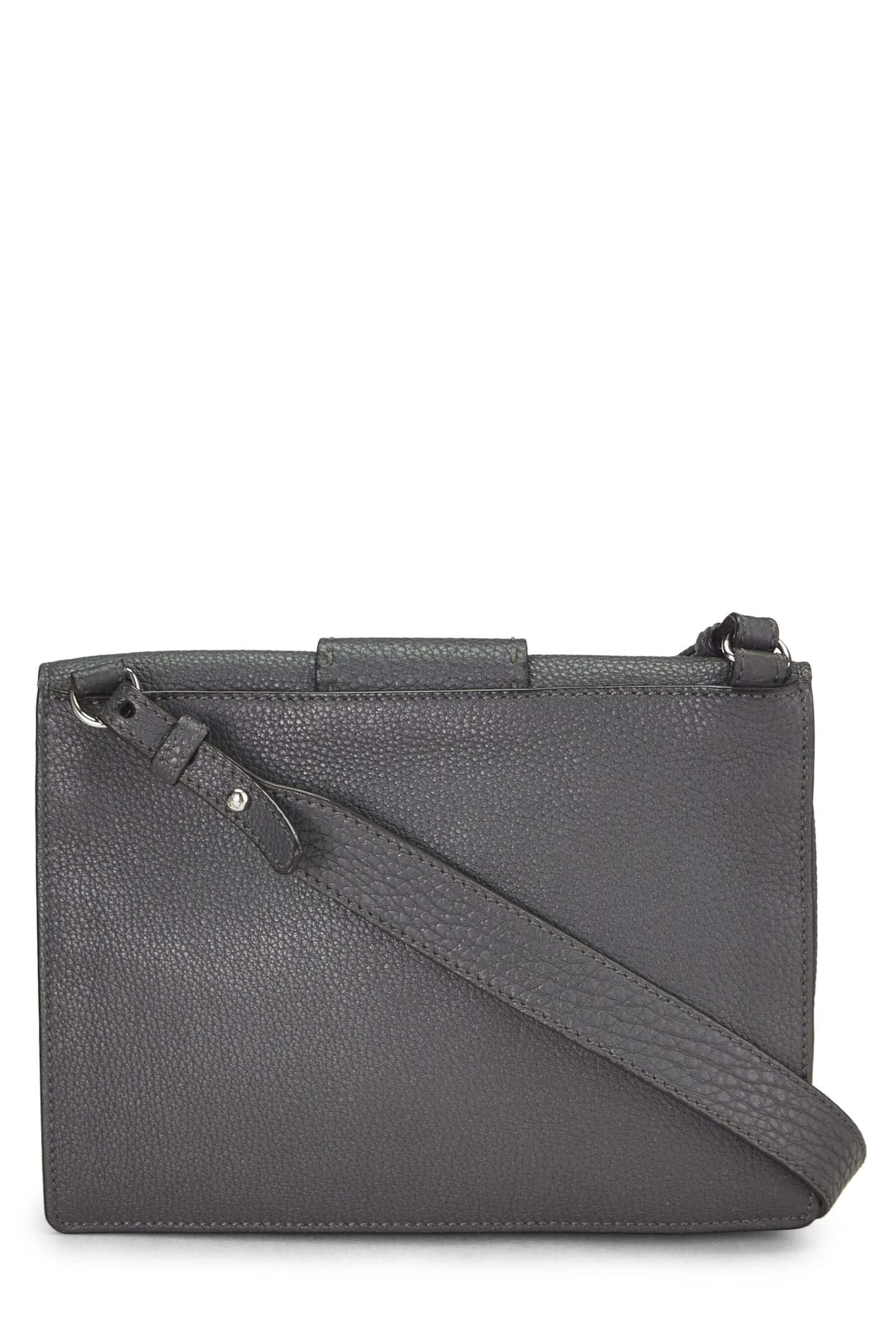 Fendi,  Grey Leather Flat Baguette Bag Medium, Grey