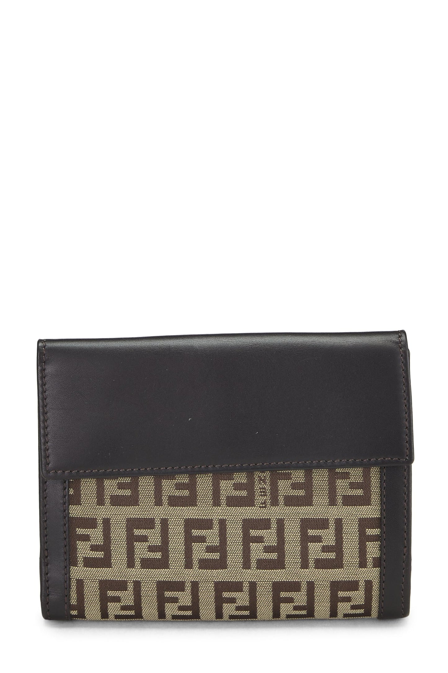 Fendi,  Brown Zucchino Canvas Compact Wallet, Brown