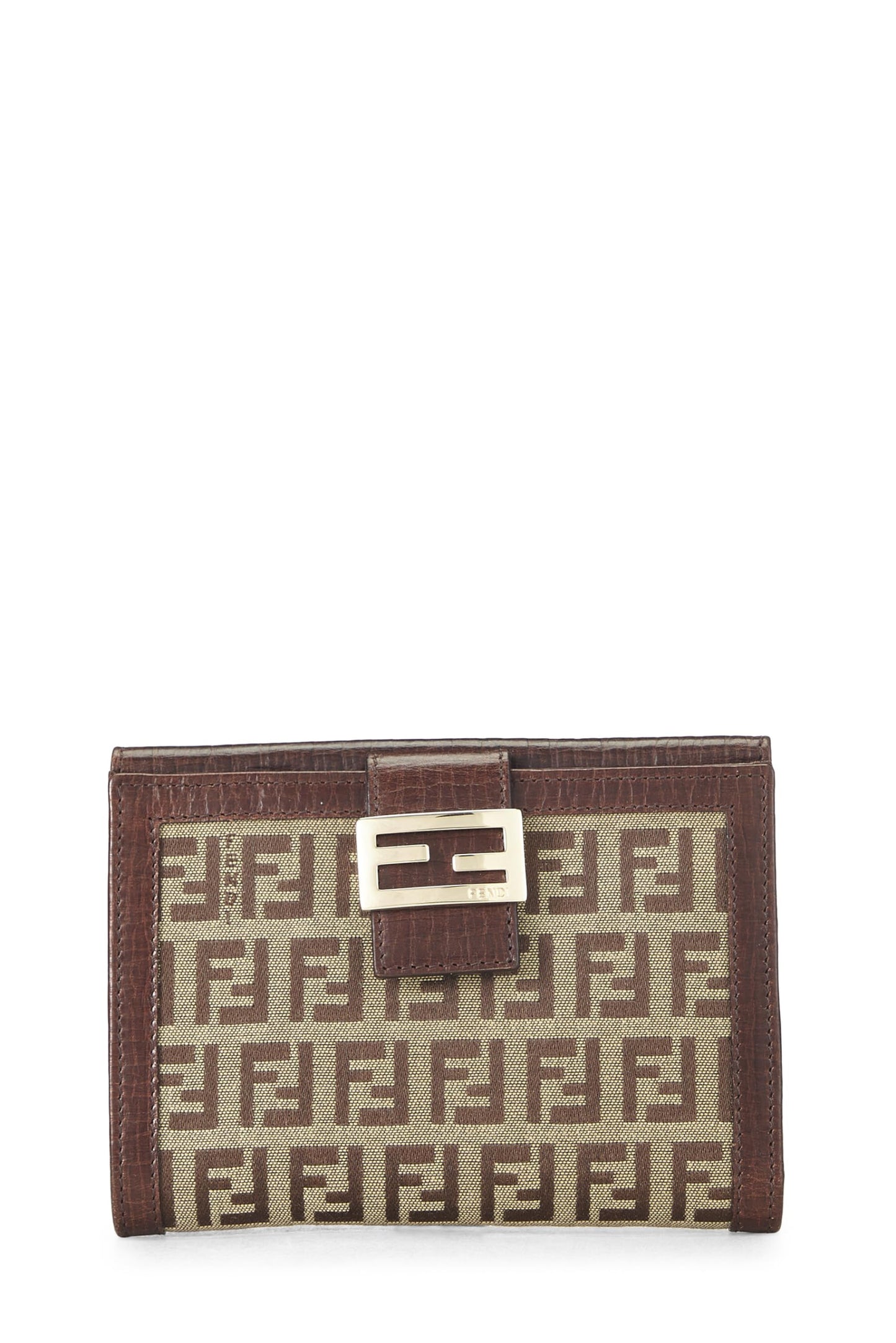 Fendi,  Brown Zucchino Canvas Compact Wallet, Brown