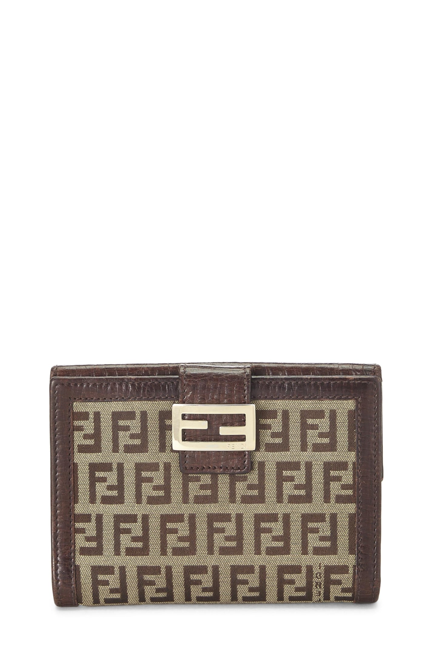 Fendi,  Brown Zucchino Canvas Compact Wallet, Brown