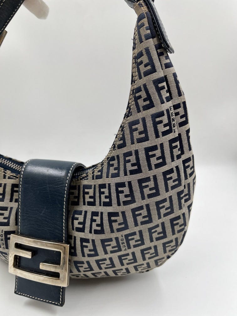 Vintage Fendi Half-Moon bag in blue Zucchino Canvas