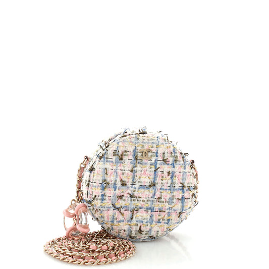 CHANEL Charm Round Clutch with Chain Quilted Tweed