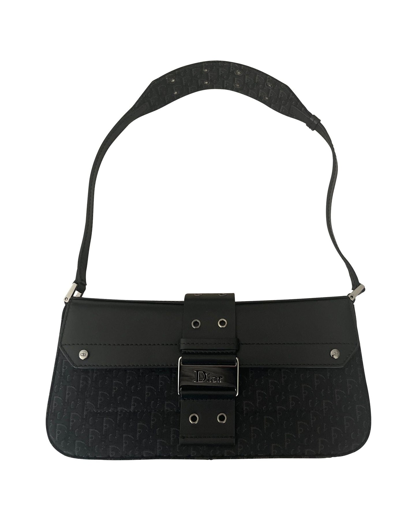 Dior Diorissimo Street Chic Columbus Avenue Shoulder Bag in Black Canvas and Leather