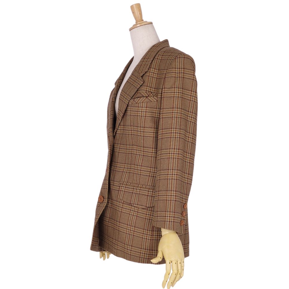 Vint Christian Dior Jacket Terrad Wool Tweed Check Out  M Brown