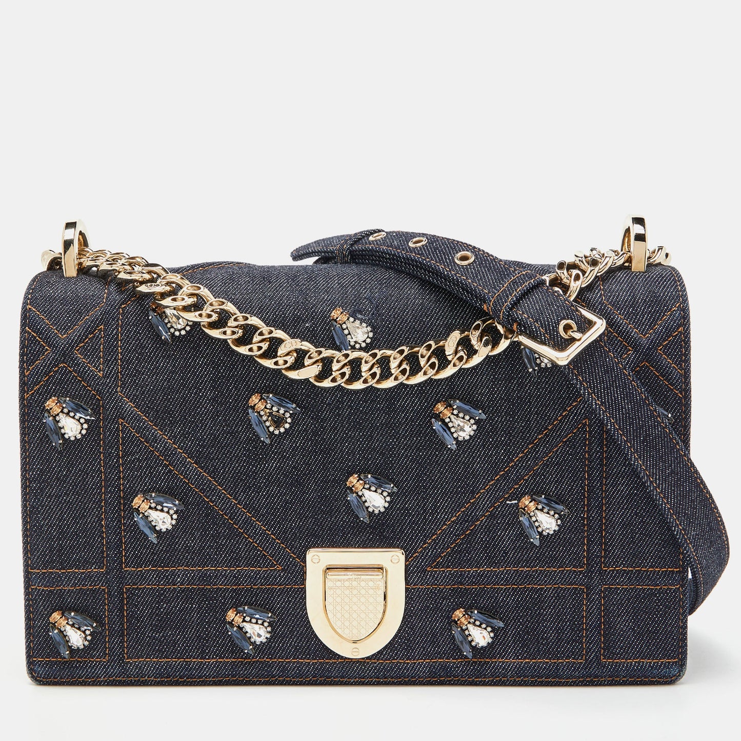 Dior Denim Medium Crystal Embellished Diorama Shoulder Bag