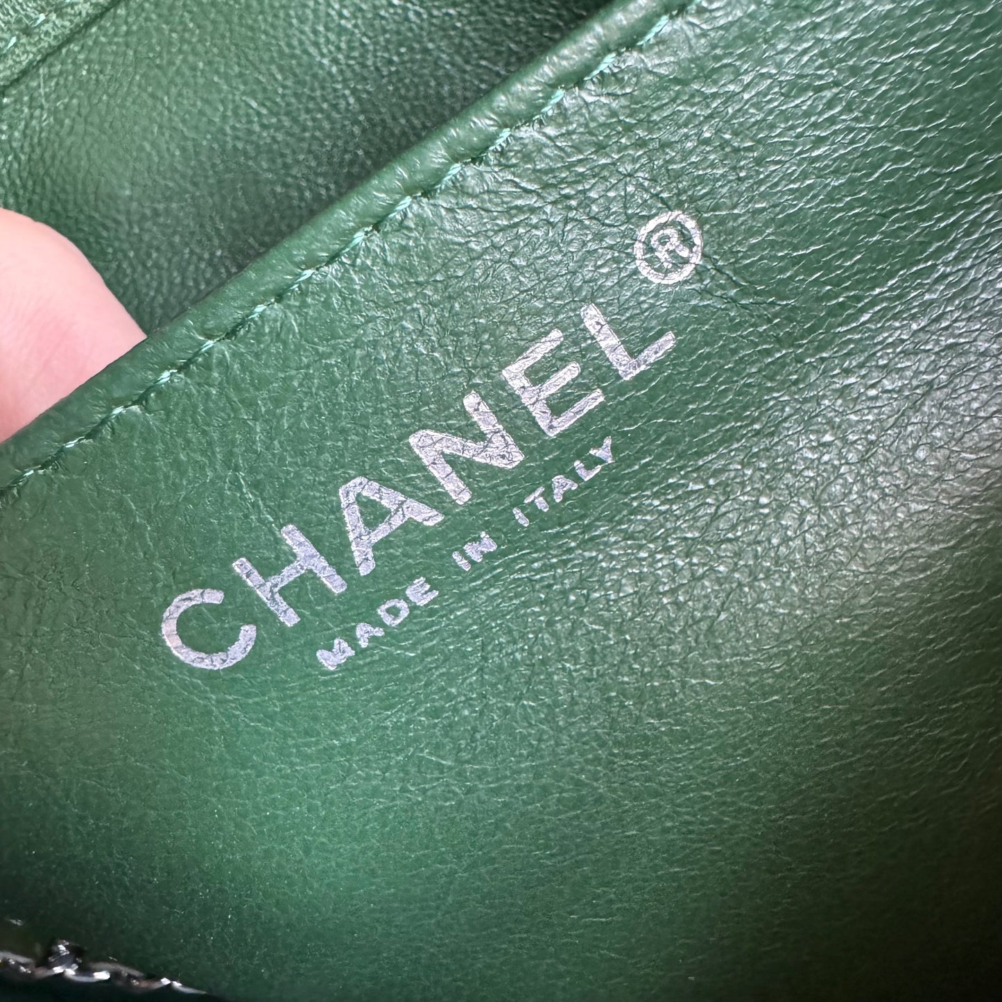 Chanel Envelope Clutch with Chains Shoulder Bag Dark Green Patent Leather