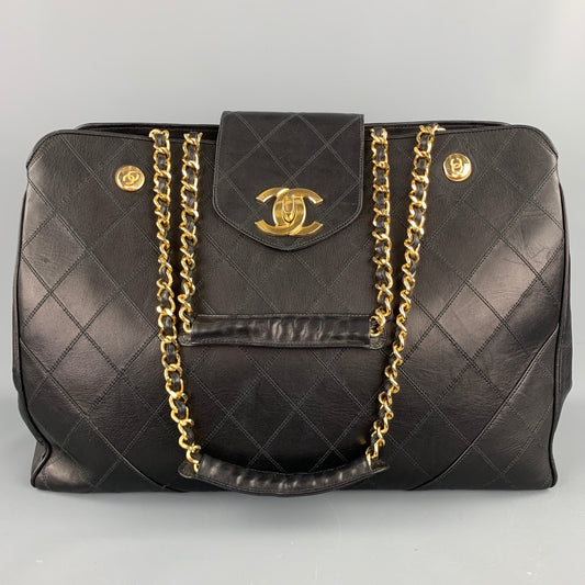Vintage CHANEL Supermodel Jumbo XL Bag Black Quilted Leather Shoulder Handbag