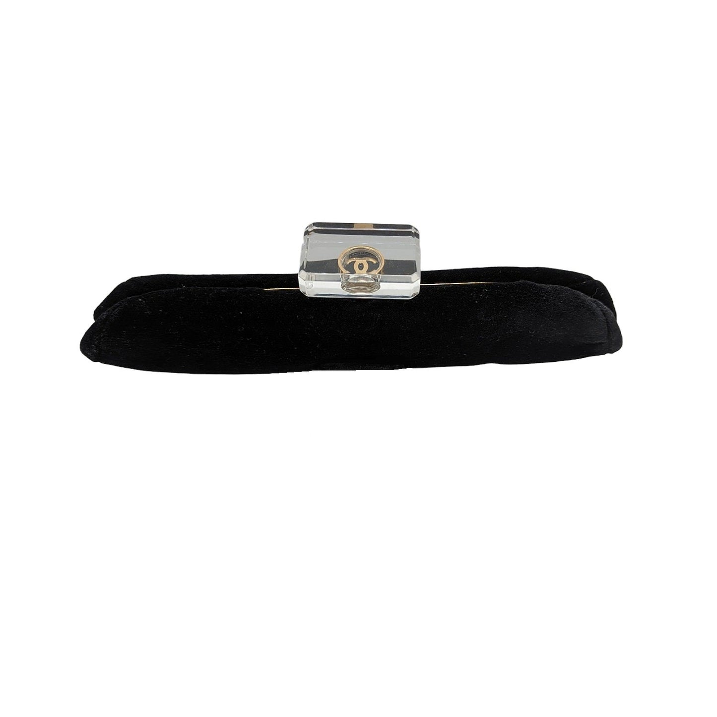 Chanel Vintage Velvet Gold Plexiglass Kiss-Lock Frame Clutch