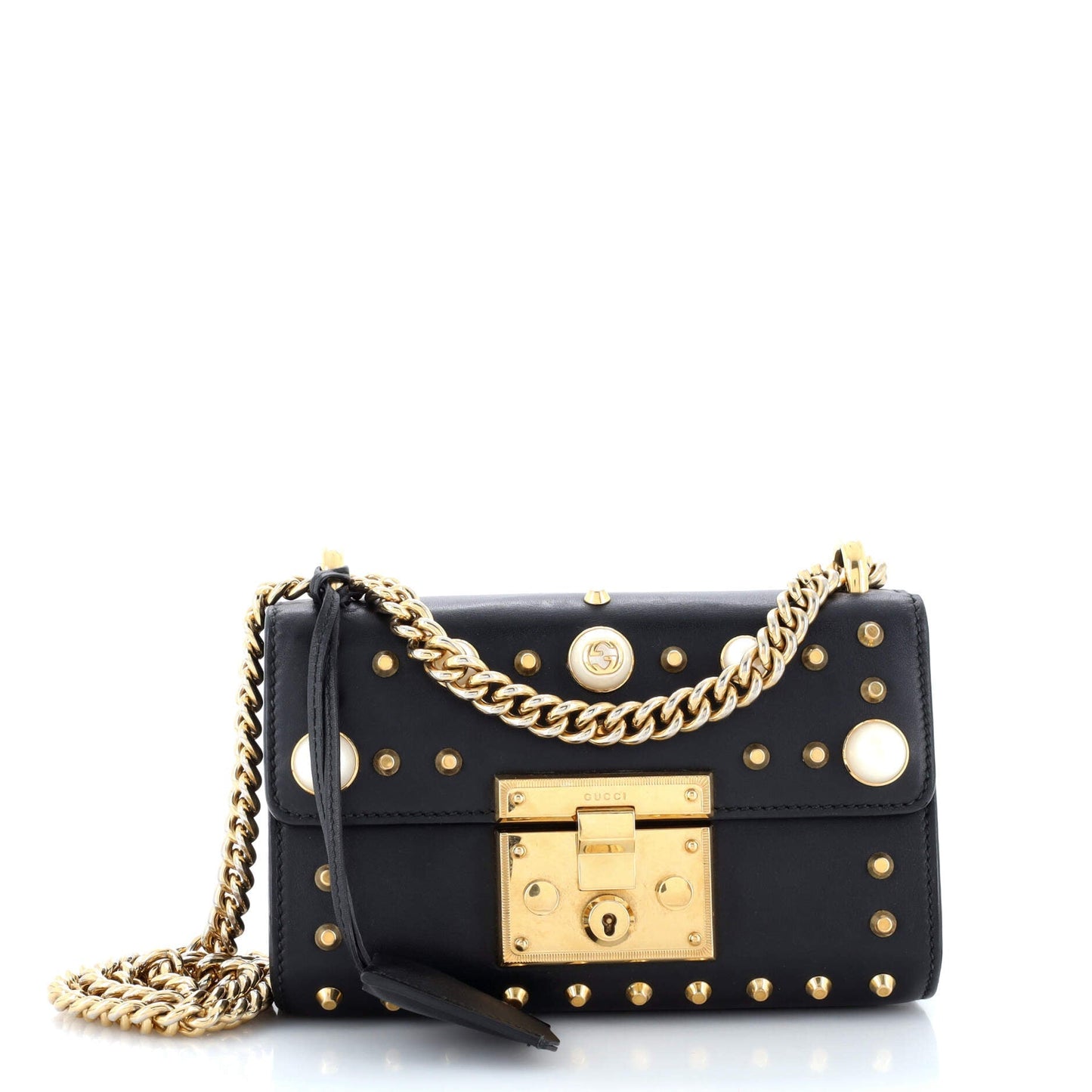 Pearly Padlock Shoulder Bag Studded Leather Small