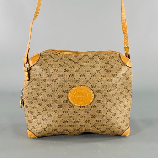 GUCCI Beige Tan Monogram Leather Coated Canvas Crossbody Handbag