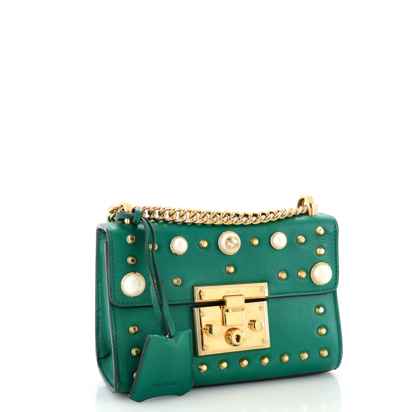 Pearly Padlock Shoulder Bag Studded Leather Small