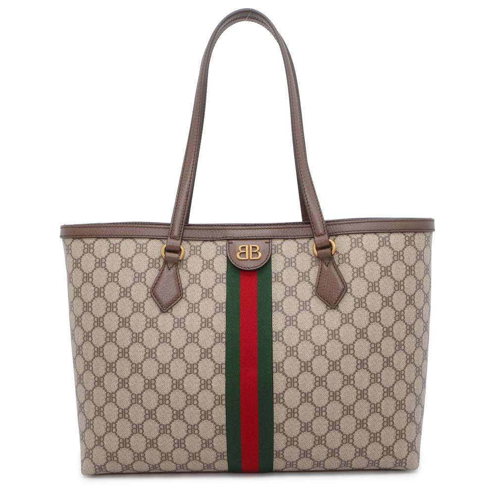 BALENCIAGA Gucci collaboration The Hacker Medium Tote Beige/Brown 680125 PVC Leather