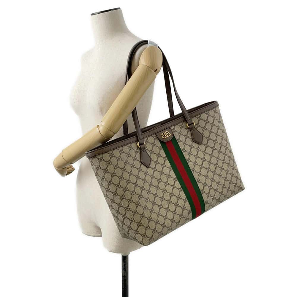 BALENCIAGA Gucci collaboration The Hacker Medium Tote Beige/Brown 680125 PVC Leather