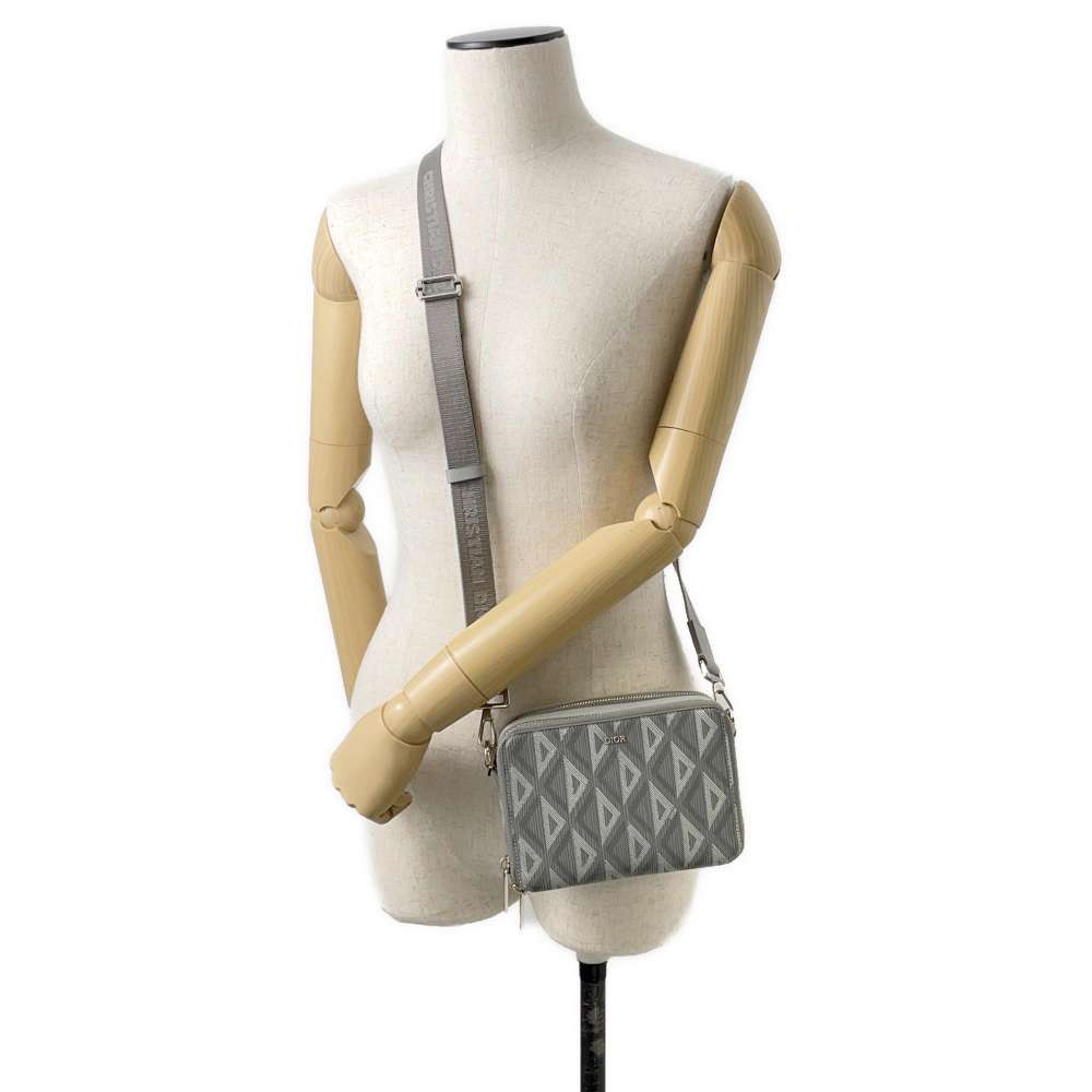 Dior CDDiamond Shoulder Bag Gray 2ESBC119DCO PVC Coated Canvas Leather