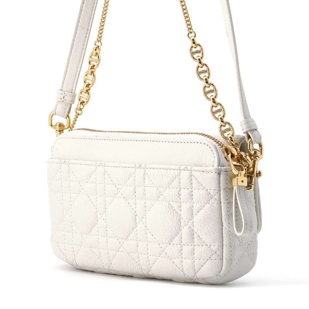 Dior Caro ChainShoulderPouch White S5125UWHC Leather